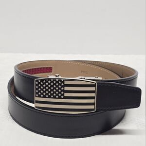 Nexbelt USA Monochrome American Flag Buckle Black Leather Ratchet Belt Max Sz 36